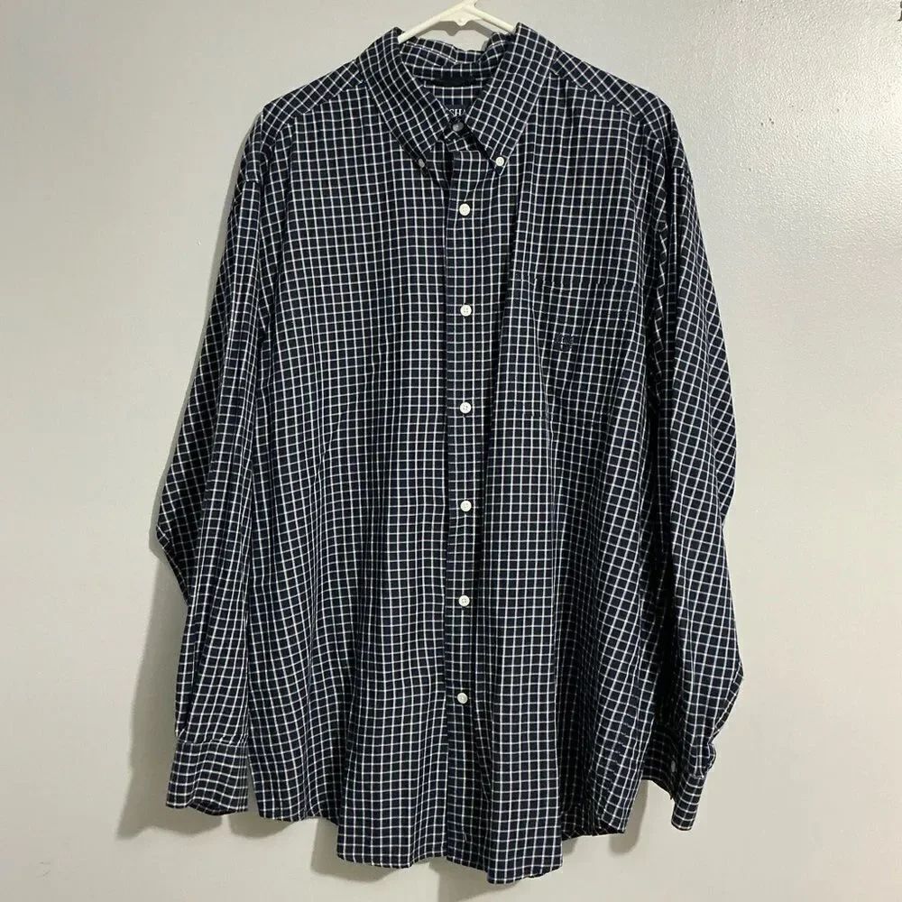 Chaps Men's Navy and White Checkered Shirt size XL